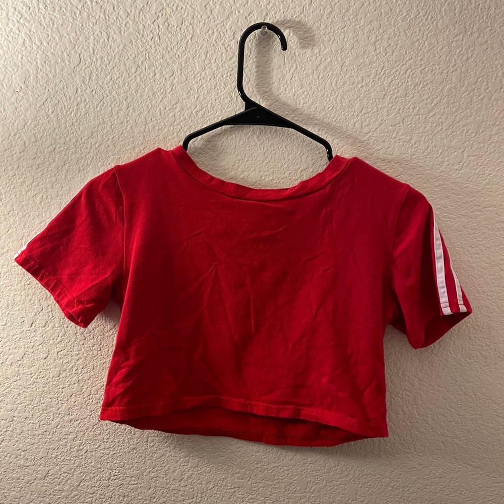 red crop top w white stripes